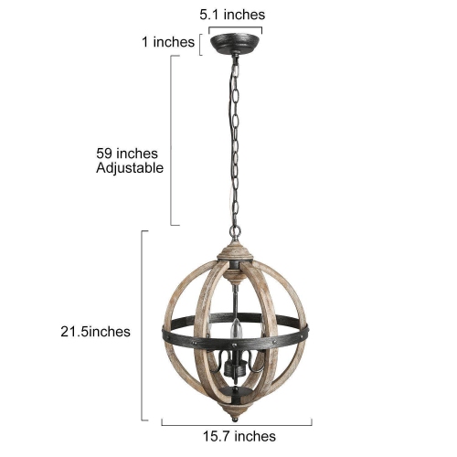 Rustic Farmhouse Orb Ceiling Pendant Wood Chandelier