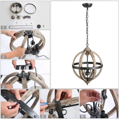 Rustic Farmhouse Orb Ceiling Pendant Wood Chandelier