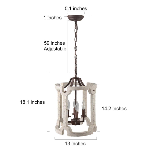 Farmhouse 4-Light Cylinder Wood Chandelier Rustic Foyer Island Lights