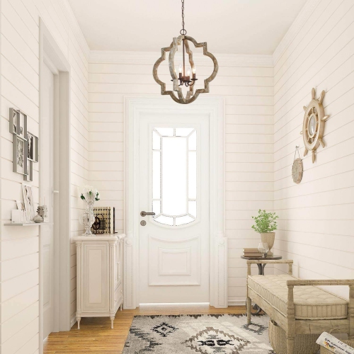 Modern Farmhouse 4-Light Distressed Wood Lantern Chandelier