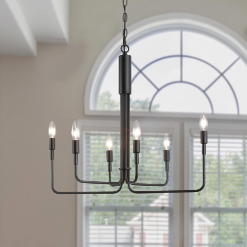 Mid-Century Modern 6-Light Unique Candle Chandelier for Dining Room