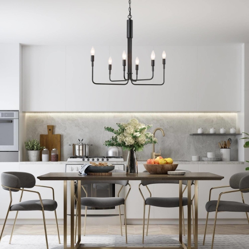 Mid-Century Modern 6-Light Unique Candle Chandelier for Dining Room
