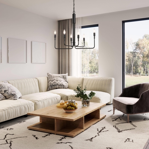 Mid-Century Modern 6-Light Unique Candle Chandelier for Dining Room