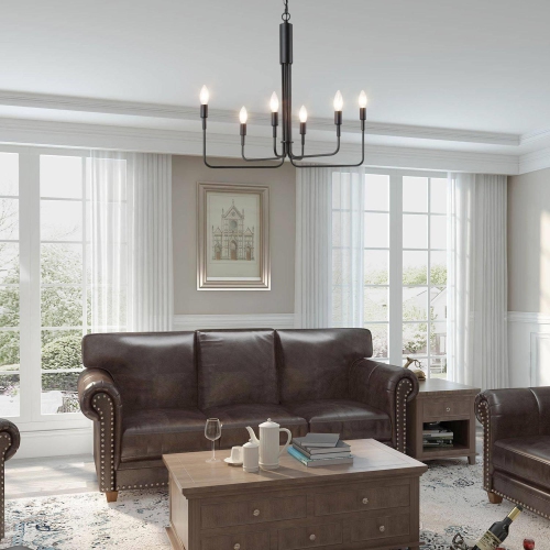 Mid-Century Modern 6-Light Unique Candle Chandelier for Dining Room