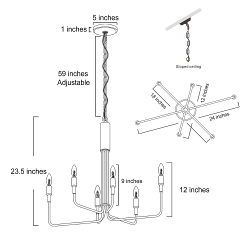 Mid-Century Modern 6-Light Unique Candle Chandelier for Dining Room