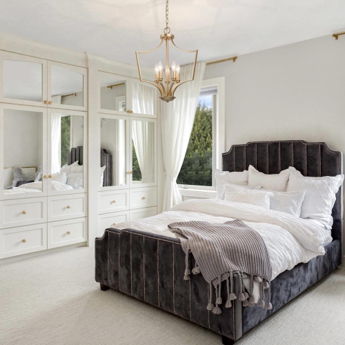 Mid-Century Modern Gold 5-Light Geometric Lantern Candle Chandelier