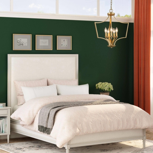 Mid-Century Modern Gold 5-Light Geometric Lantern Candle Chandelier