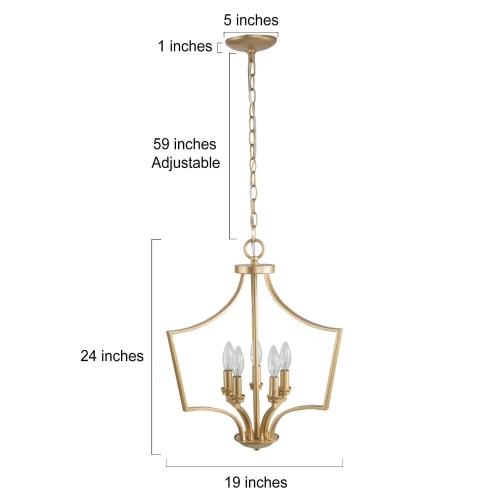 Mid-Century Modern Gold 5-Light Geometric Lantern Candle Chandelier