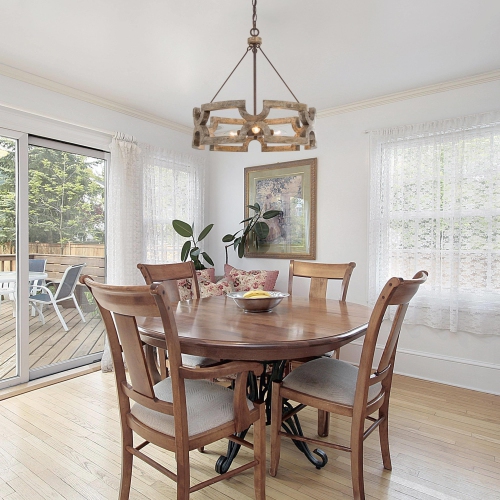 Farmhouse 3-Light Distressed Wood Drum Chandelier for Dining Room