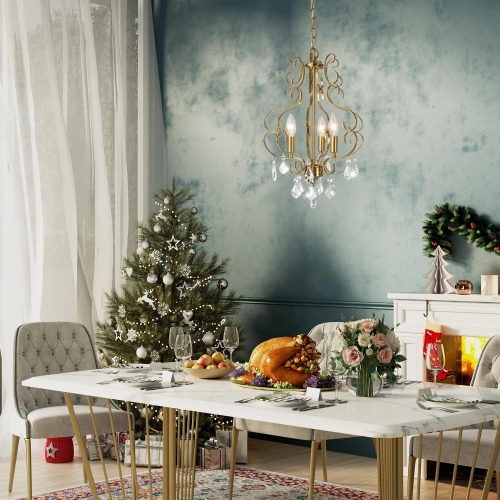 3-Light Glam Gold Crystal Lantern Chandelier