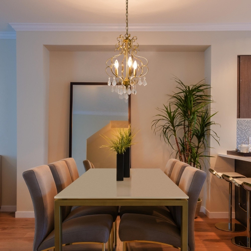 3-Light Glam Gold Crystal Lantern Chandelier