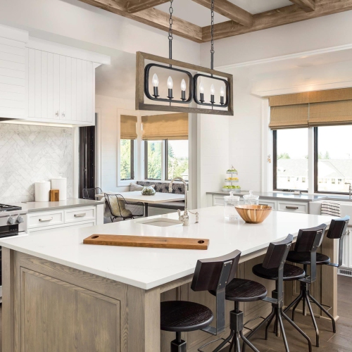 6-Light Kitchen Island Linear Wood Chandelier