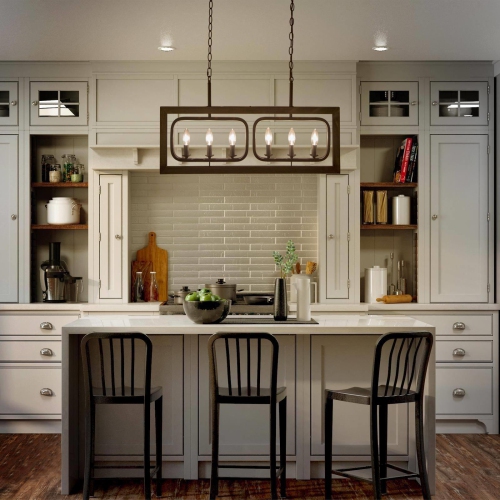 6-Light Kitchen Island Linear Wood Chandelier