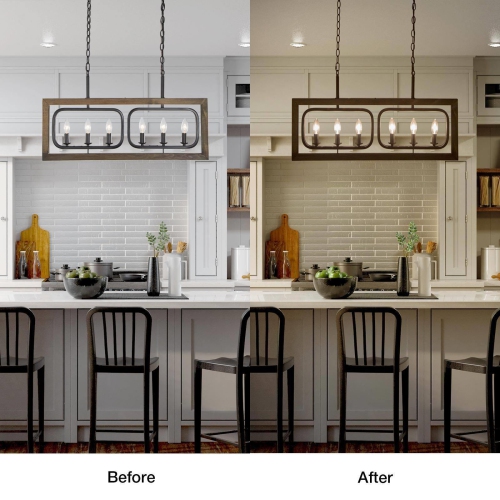 6-Light Kitchen Island Linear Wood Chandelier