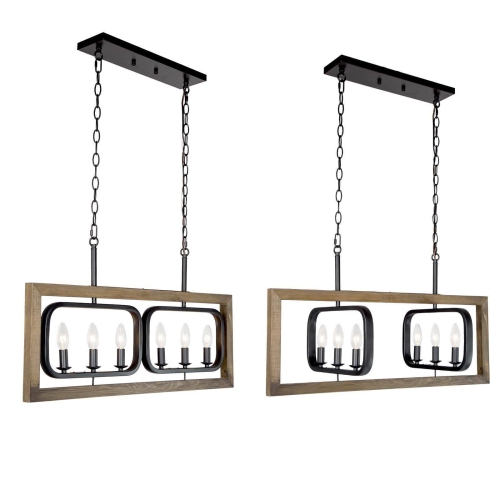 6-Light Kitchen Island Linear Wood Chandelier