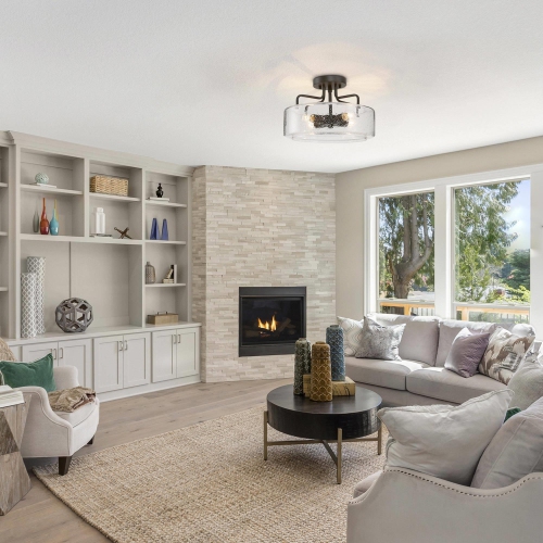 4-Light Oil Rubbed Bronze Drum 12 in. Semi-Flush Mount Ceiling Light