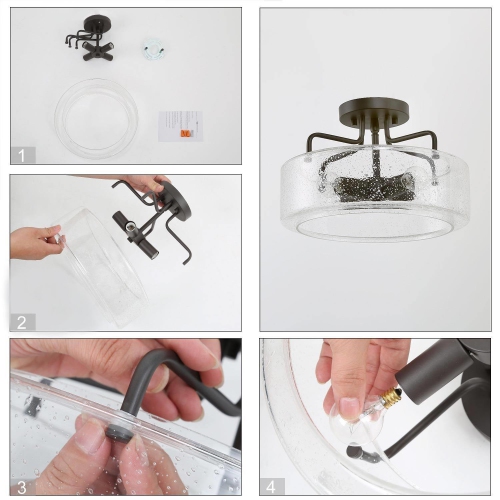 4-Light Oil Rubbed Bronze Drum 12 in. Semi-Flush Mount Ceiling Light