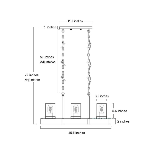 3-Light Kitchen Island Linear Pendant