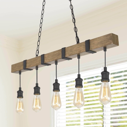 5-Light Faux Wood Kitchen Island Linear Chandelier