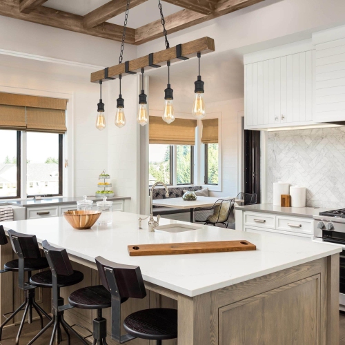 5-Light Faux Wood Kitchen Island Linear Chandelier