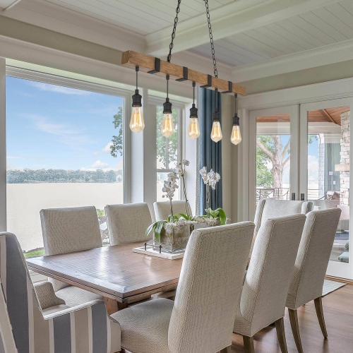 5-Light Faux Wood Kitchen Island Linear Chandelier