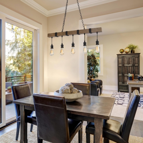 5-Light Faux Wood Kitchen Island Linear Chandelier