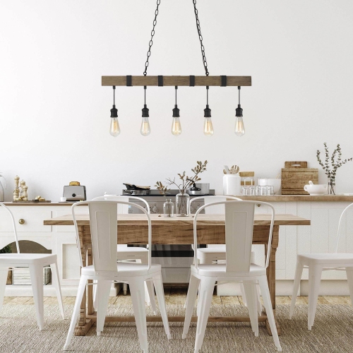 5-Light Faux Wood Kitchen Island Linear Chandelier