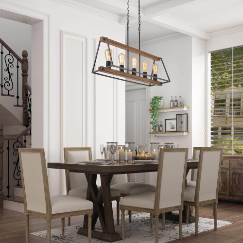 5-Light 30.5" Farmhouse Faux Wood Linear Kitchen Island Lights