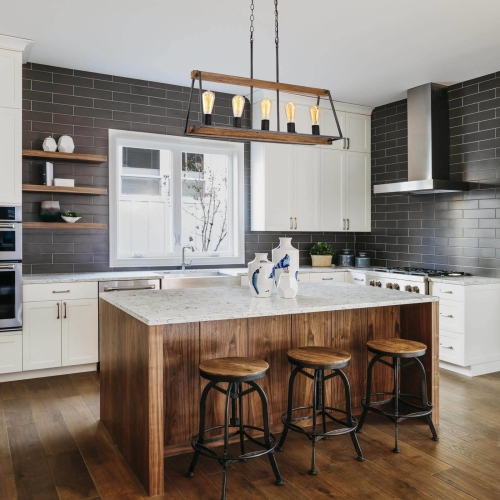 5-Light 30.5" Farmhouse Faux Wood Linear Kitchen Island Lights