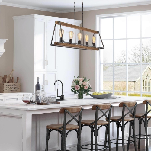 5-Light 30.5" Farmhouse Faux Wood Linear Kitchen Island Lights