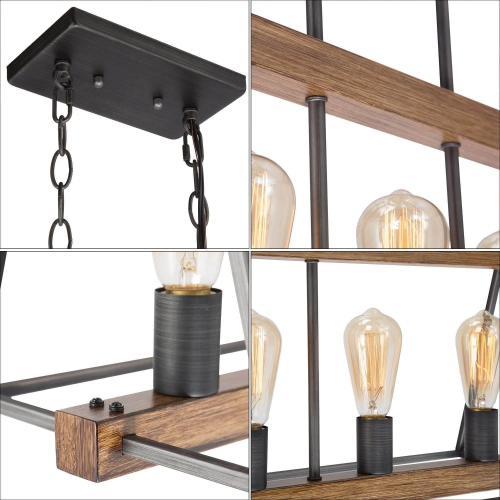5-Light 30.5" Farmhouse Faux Wood Linear Kitchen Island Lights