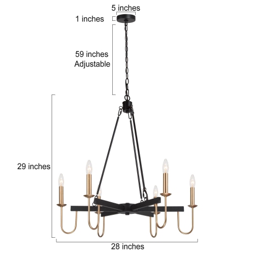 6-Light Modern Black Gold Candle Classsic Chandelier