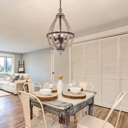 4-Light Lantern Distressed Wood Foyer Chandelier