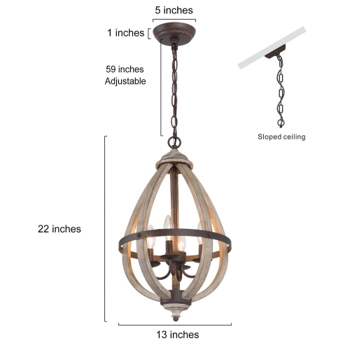 4-Light Lantern Distressed Wood Foyer Chandelier