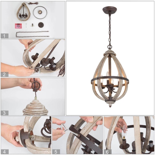4-Light Lantern Distressed Wood Foyer Chandelier