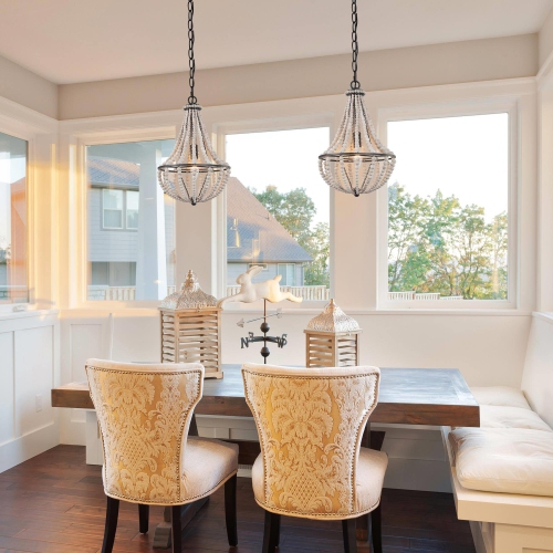 1-Light Boho Candle Chandelier with White Wood Beads