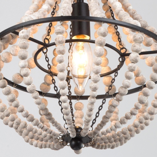 1-Light Boho Candle Chandelier with White Wood Beads
