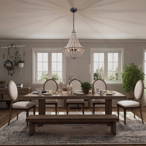 3-light Boho Lantern Candle Chandelier with Wood Beads