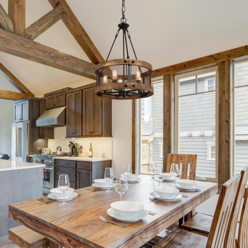 5-Light Farmhouse Drum Cage Wood Chandelier