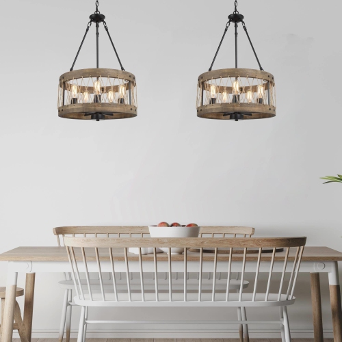 5-light Lantern Drum Wood Chandelier
