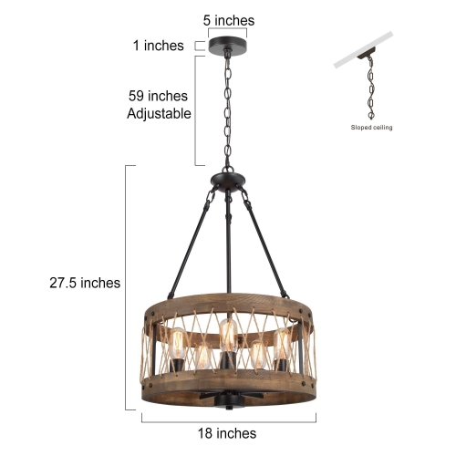 5-light Lantern Drum Wood Chandelier