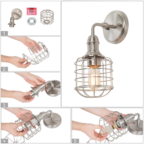 1-Light Cage Brushed Nickel Wall Sconce
