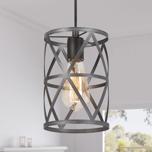 LNC  1-Light Metal Cylinder Cage Pendant Light