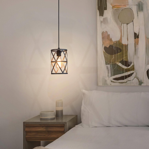 1-Light Metal Cylinder Cage Pendant Light
