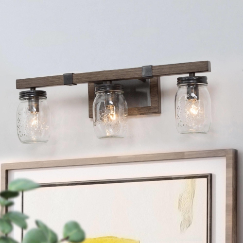 3-Light Mason Jar Glass Bathroom Vanity Light