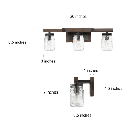 3-Light Mason Jar Glass Bathroom Vanity Light