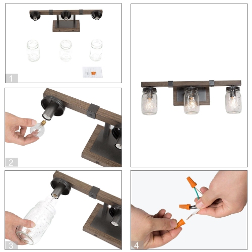 3-Light Mason Jar Glass Bathroom Vanity Light