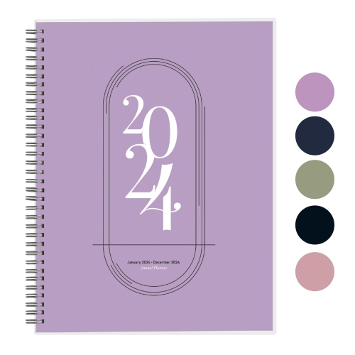 Rileys 2024 Weekly Planner - Annual Weekly & Monthly Agenda Planner, Jan - Dec 2024, Flexible Cover, Notes Pages, Twin-Wire Binding (8.5 x 11-Inches, Lilac)