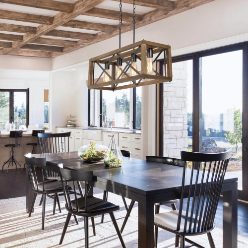 4-Light Rectangle Wood Chandelier Island Light