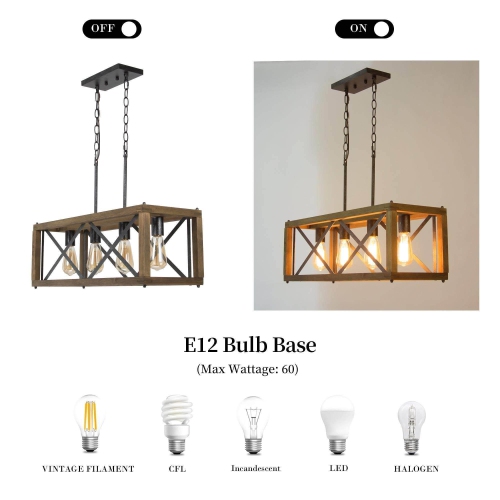 4-Light Rectangle Wood Chandelier Island Light